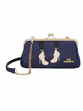 Mis Zapatos Embroidered Clutch Bag With Removable Crossbody Strap In Blue NWT